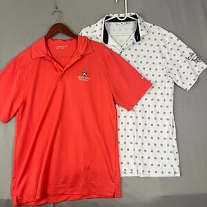 Lot of 2‎ Two Golf Polo Shirt Mens Medium White Orange Nike Golf & Devereux Logo